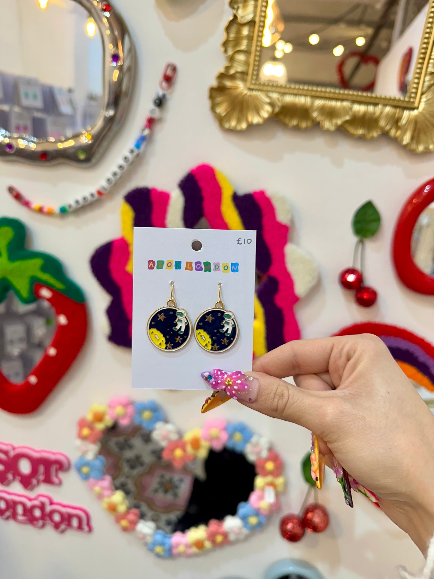 Astronaut In Space Disc Enamel Earrings
