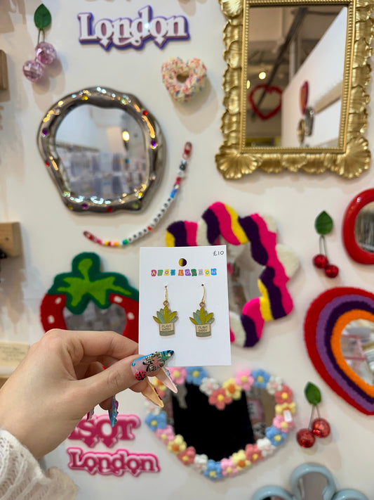 'Plant Daddy' Plant In Pot Enamel Earrings