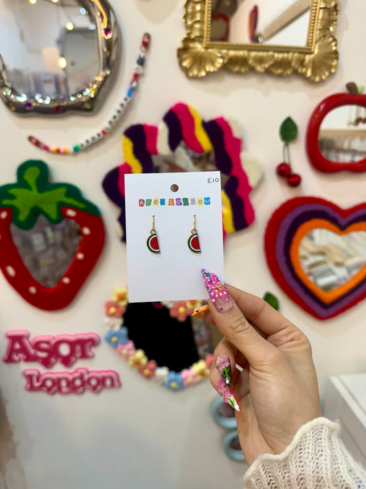 Watermelon Slice Enamel Earrings