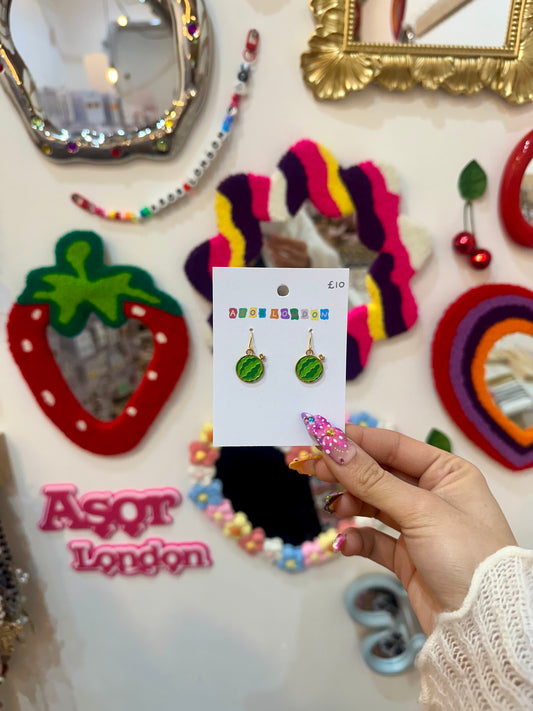 Round Watermelon Enamel Earrings