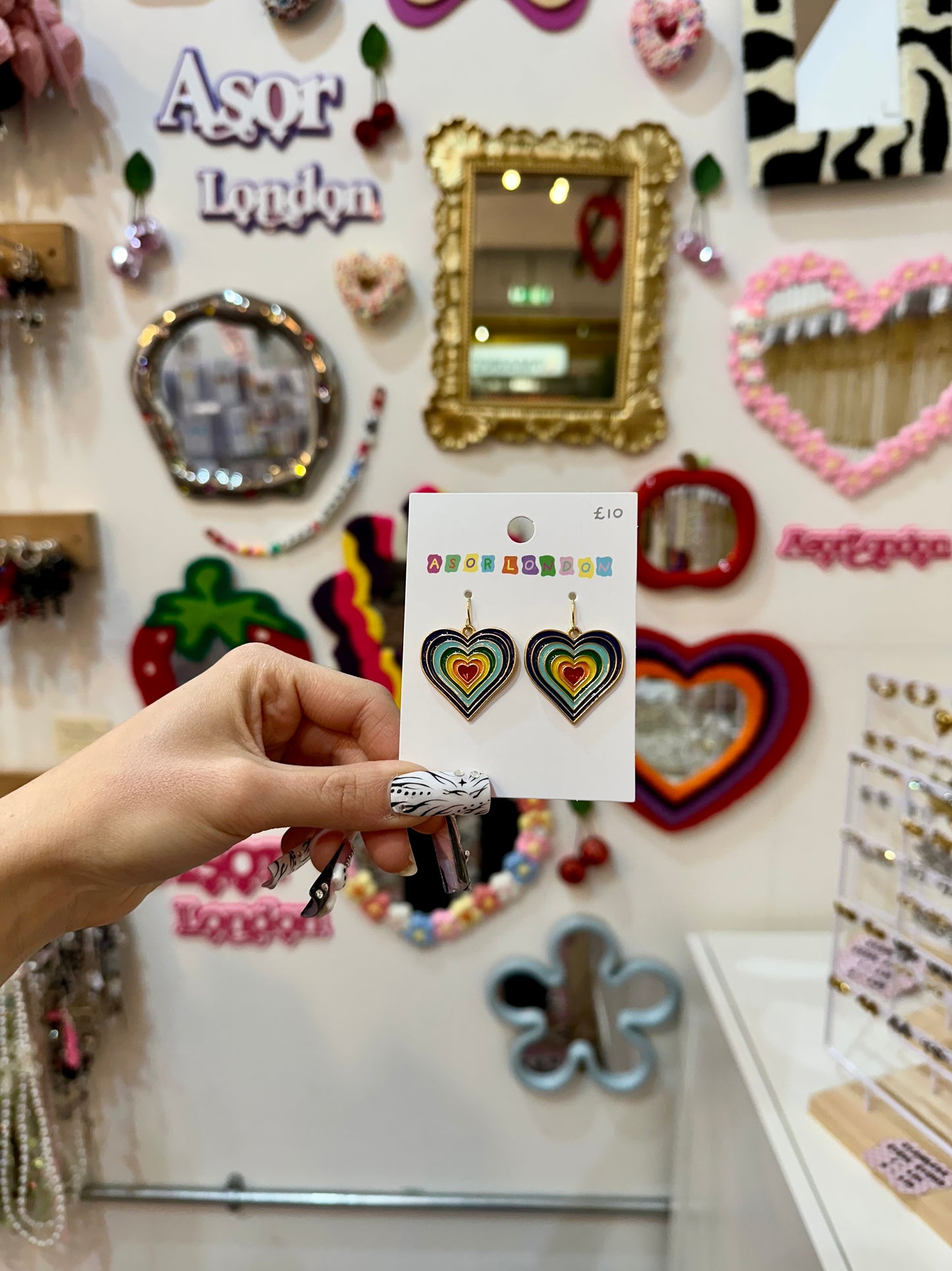 Rainbow Heart Enamel Charm Earrings