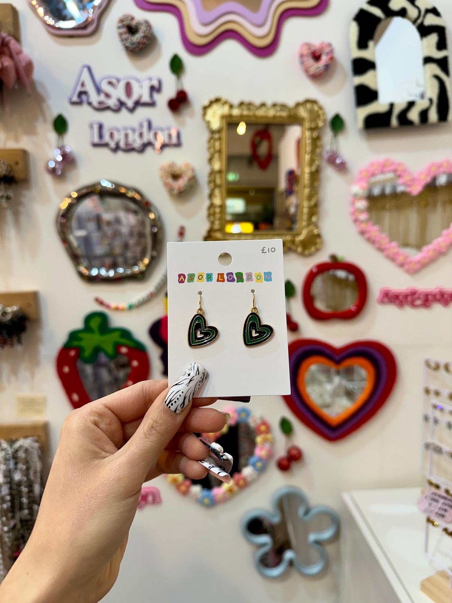 Green Heart Enamel Charm Earrings