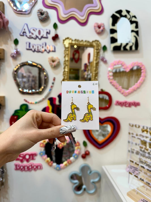 Yellow Floral Dinosaur Enamel Earrings