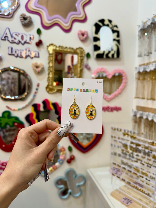 Cat Yellow Window Enamel Earrings