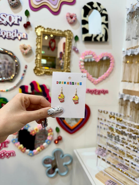 Yellow & Pink Cupcake Enamel Earrings