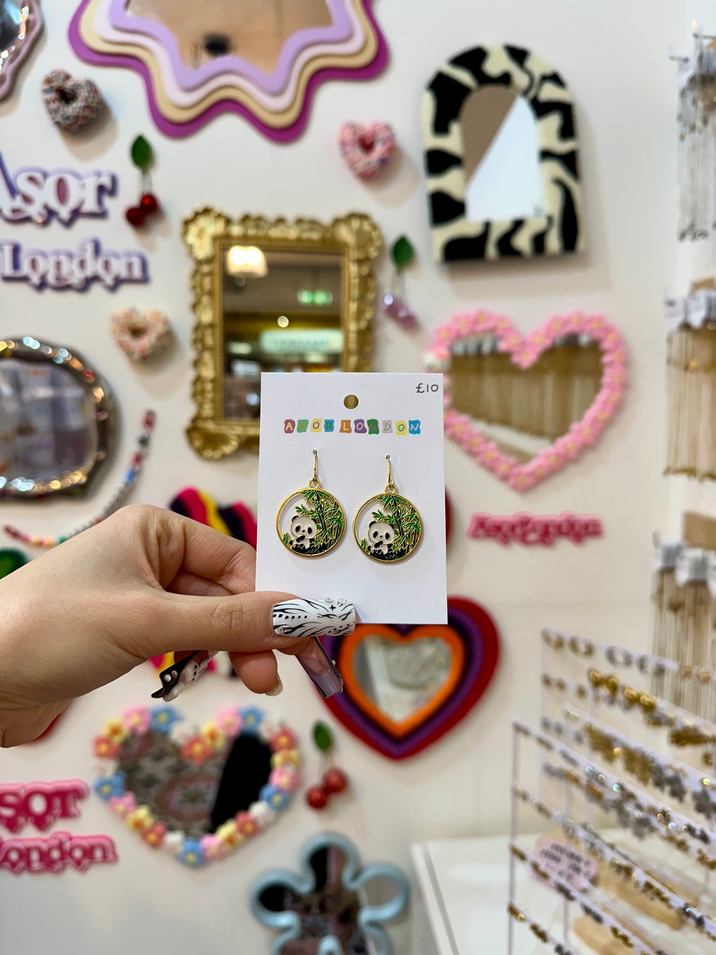 Panda Bamboo Circle Cut Out Enamel Earrings