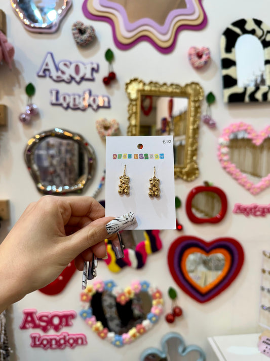 Gold Teddy Bear Earrings