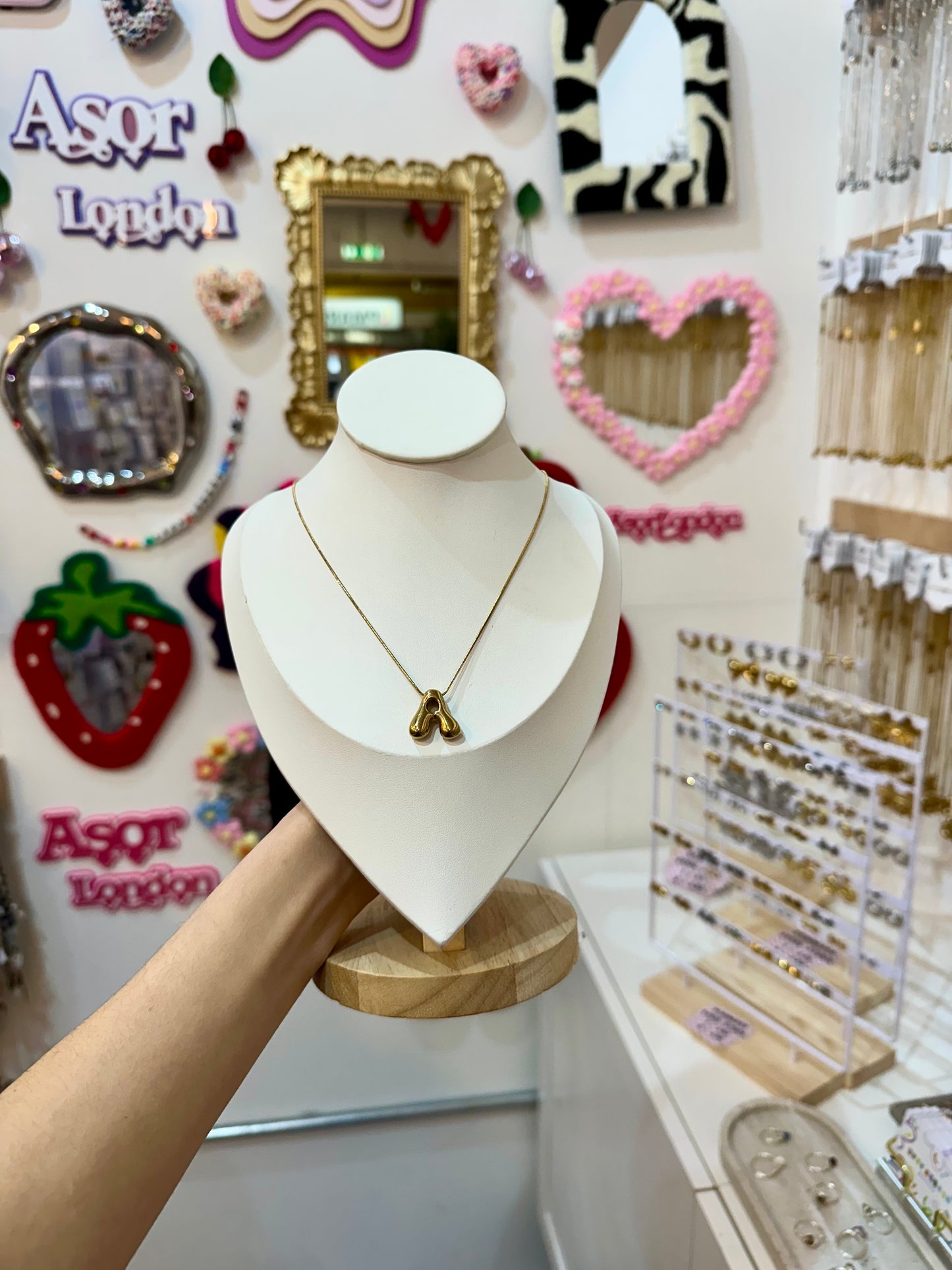 Gold Bubble Letter Initial Stainless Steel Necklace