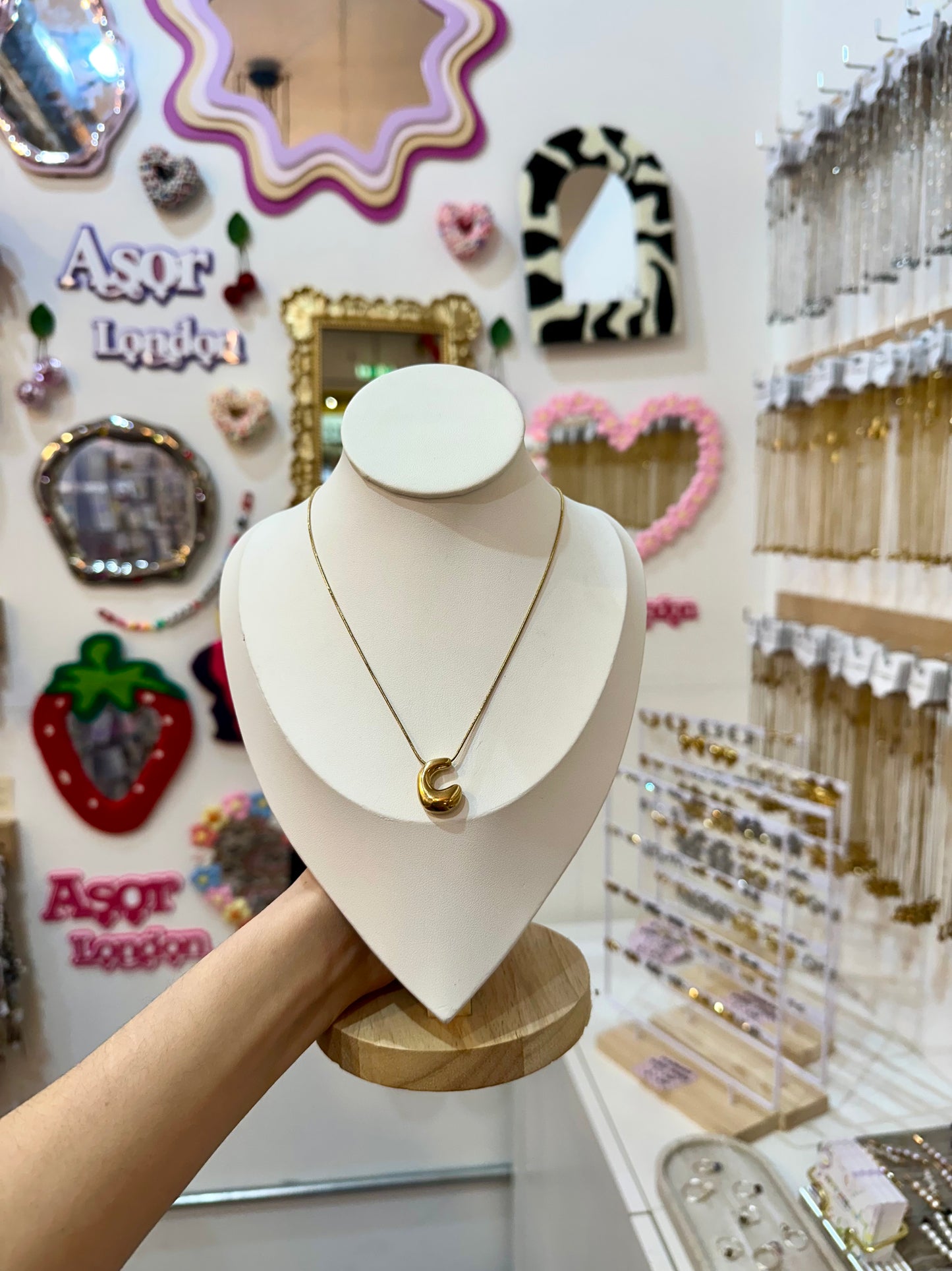 Gold Bubble Letter Initial Stainless Steel Necklace