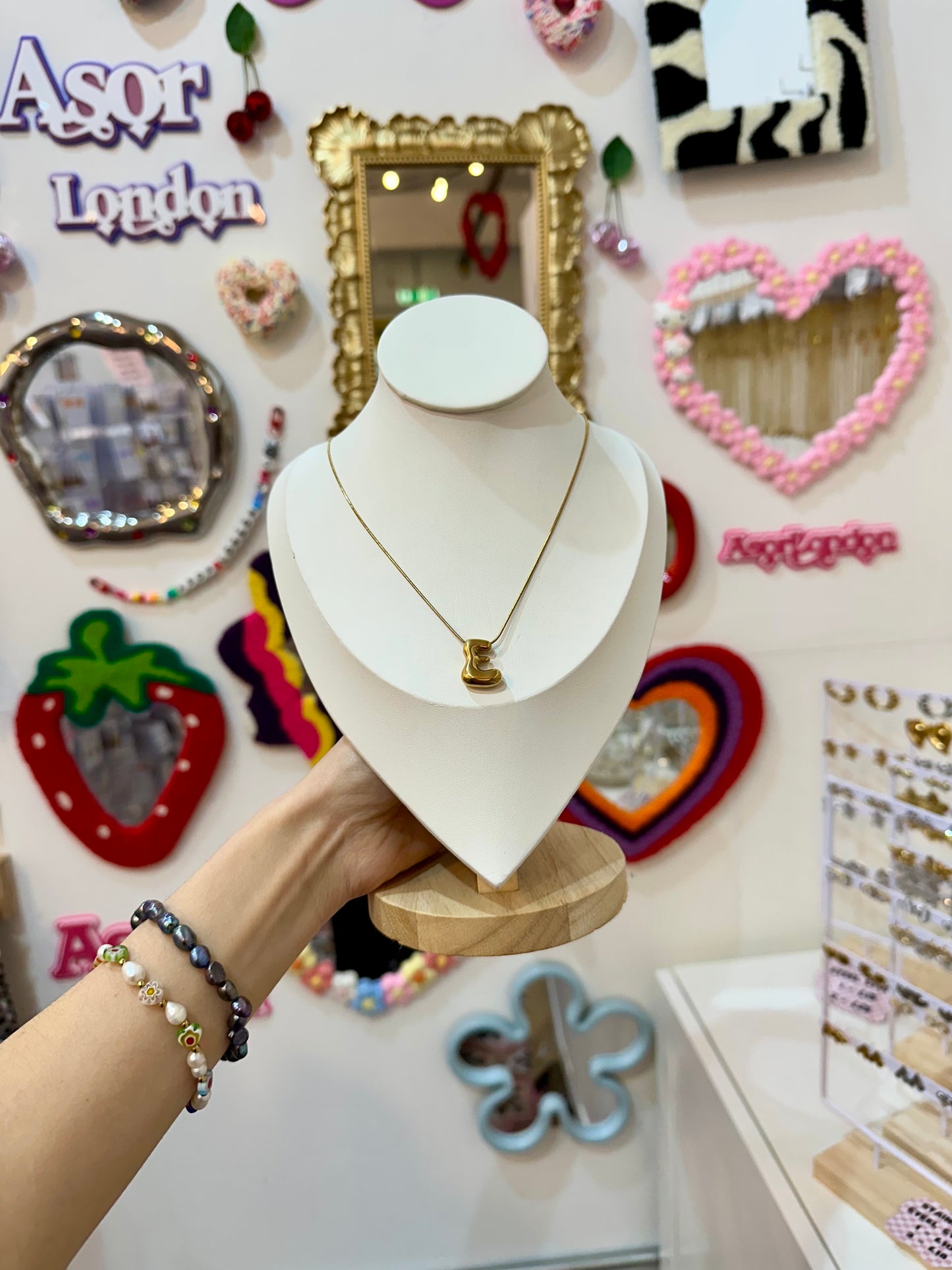 Gold Bubble Letter Initial Stainless Steel Necklace