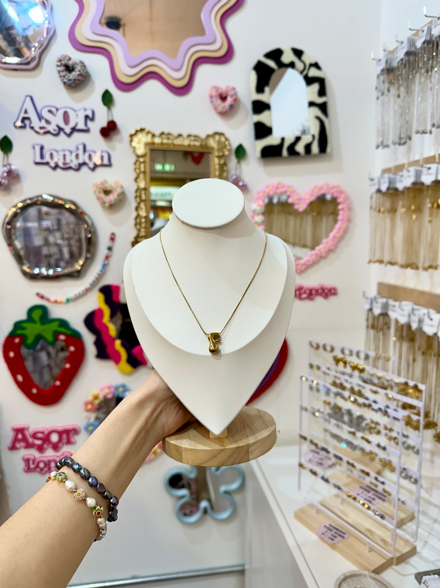 Gold Bubble Letter Initial Stainless Steel Necklace