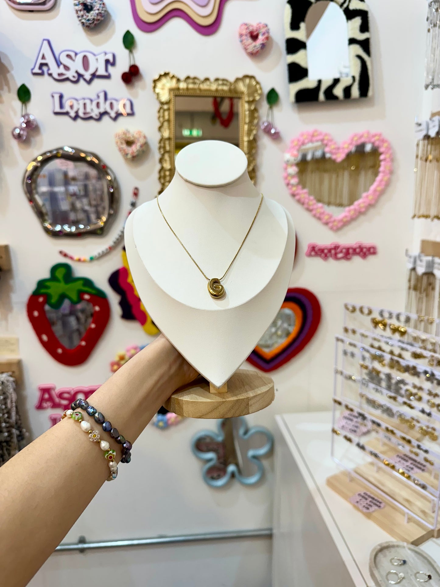 Gold Bubble Letter Initial Stainless Steel Necklace