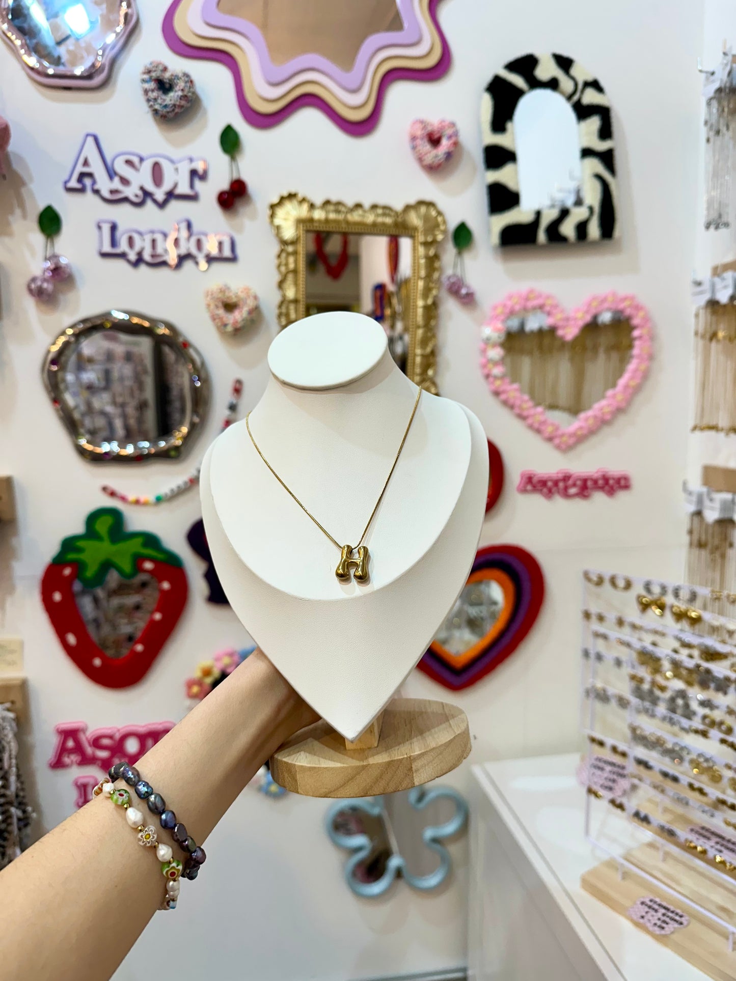Gold Bubble Letter Initial Stainless Steel Necklace