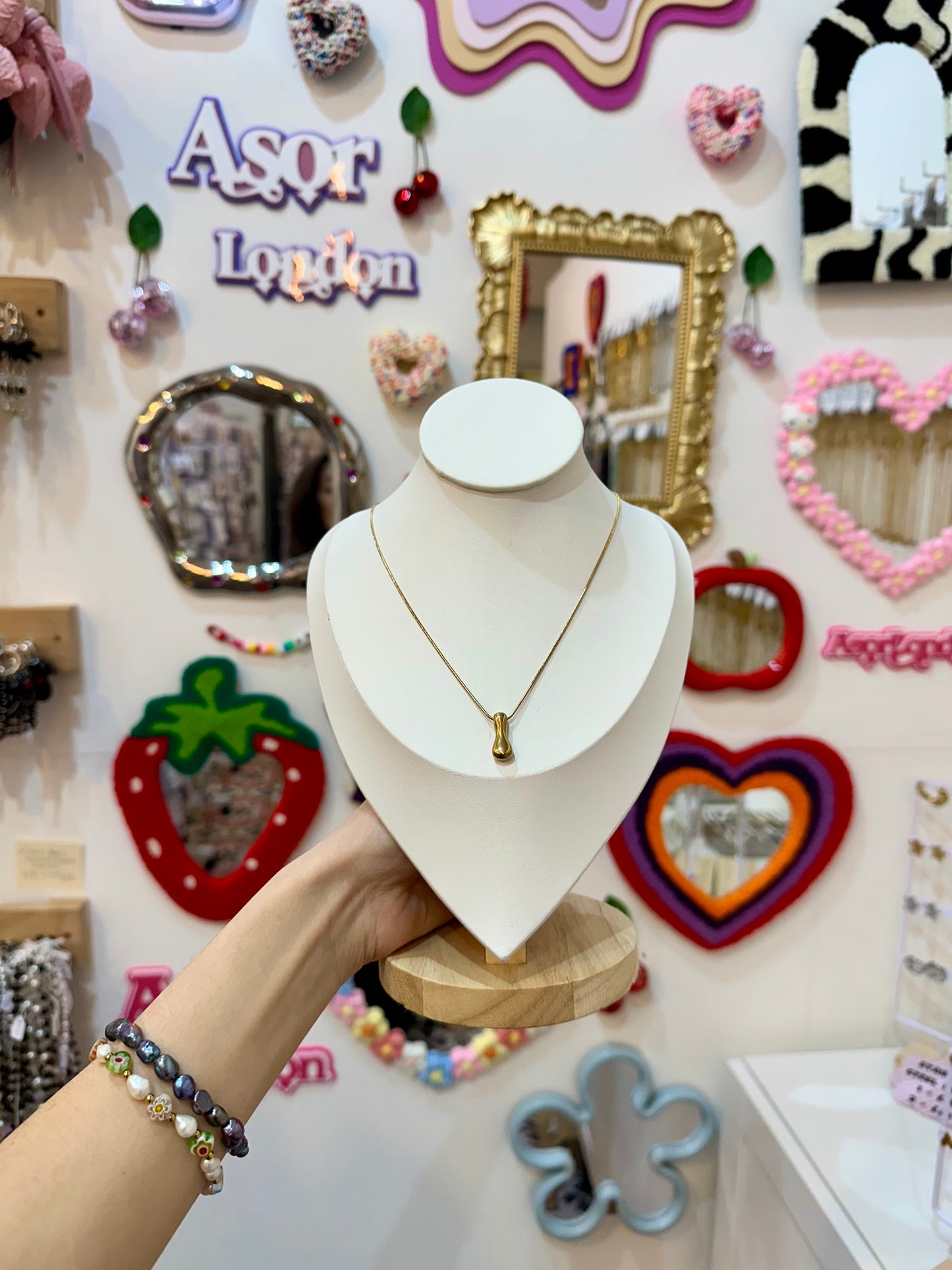 Gold Bubble Letter Initial Stainless Steel Necklace
