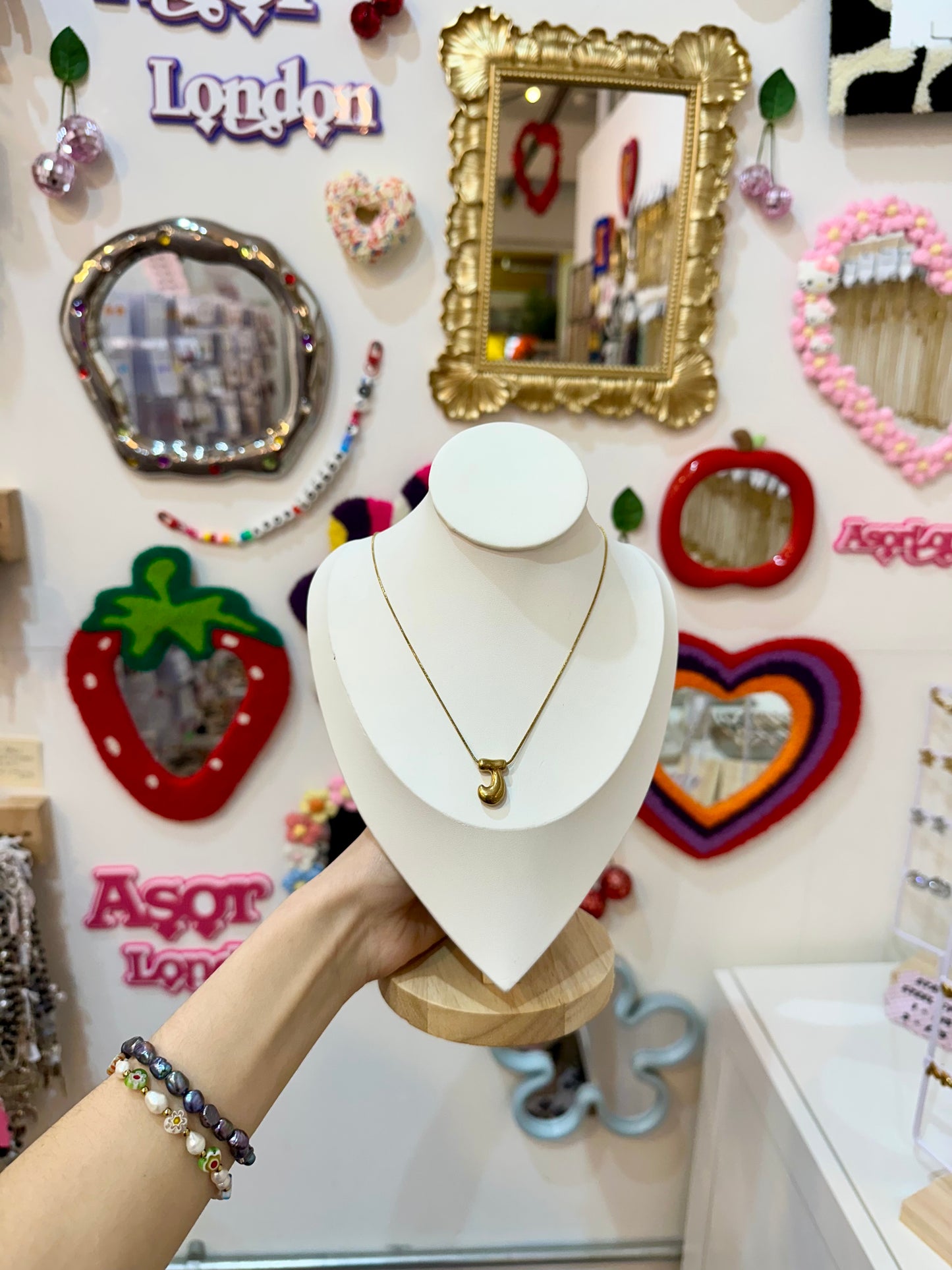 Gold Bubble Letter Initial Stainless Steel Necklace