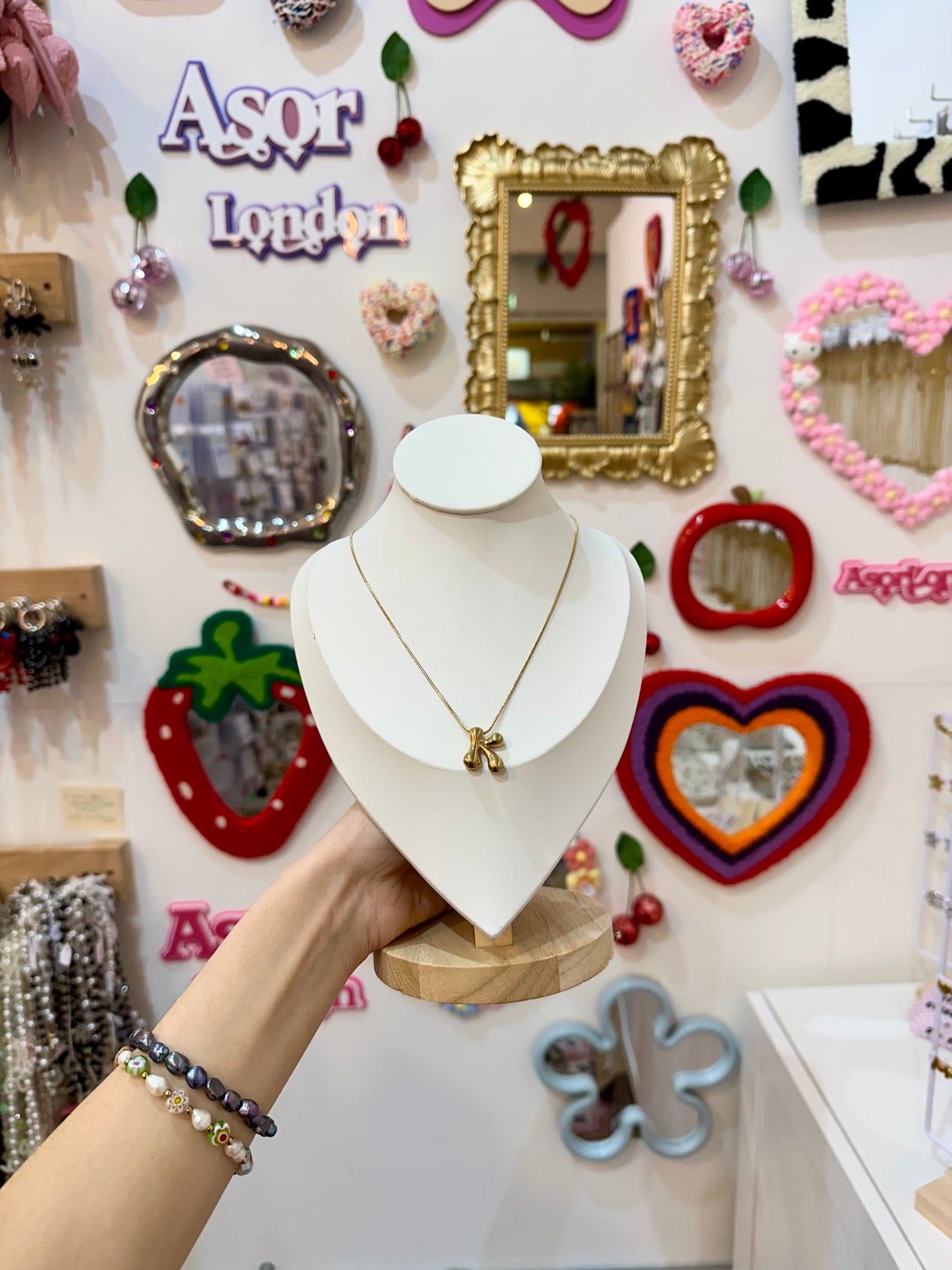 Gold Bubble Letter Initial Stainless Steel Necklace