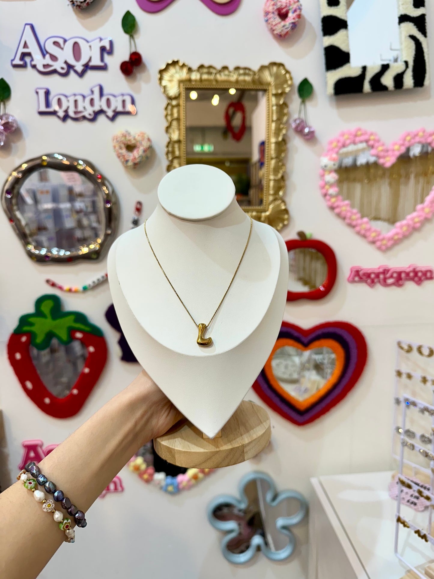 Gold Bubble Letter Initial Stainless Steel Necklace