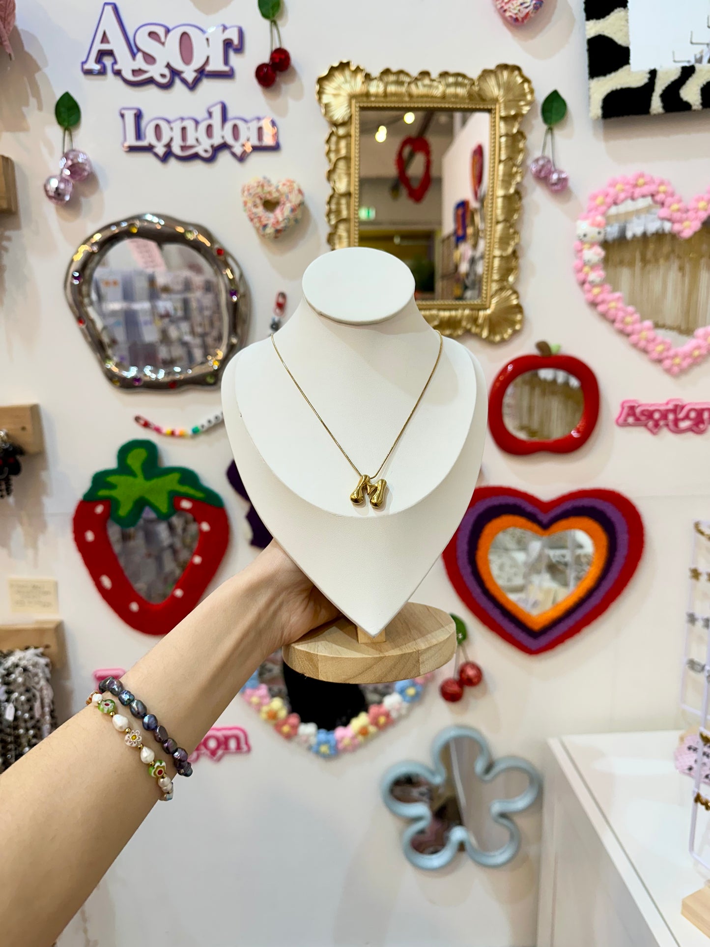 Gold Bubble Letter Initial Stainless Steel Necklace