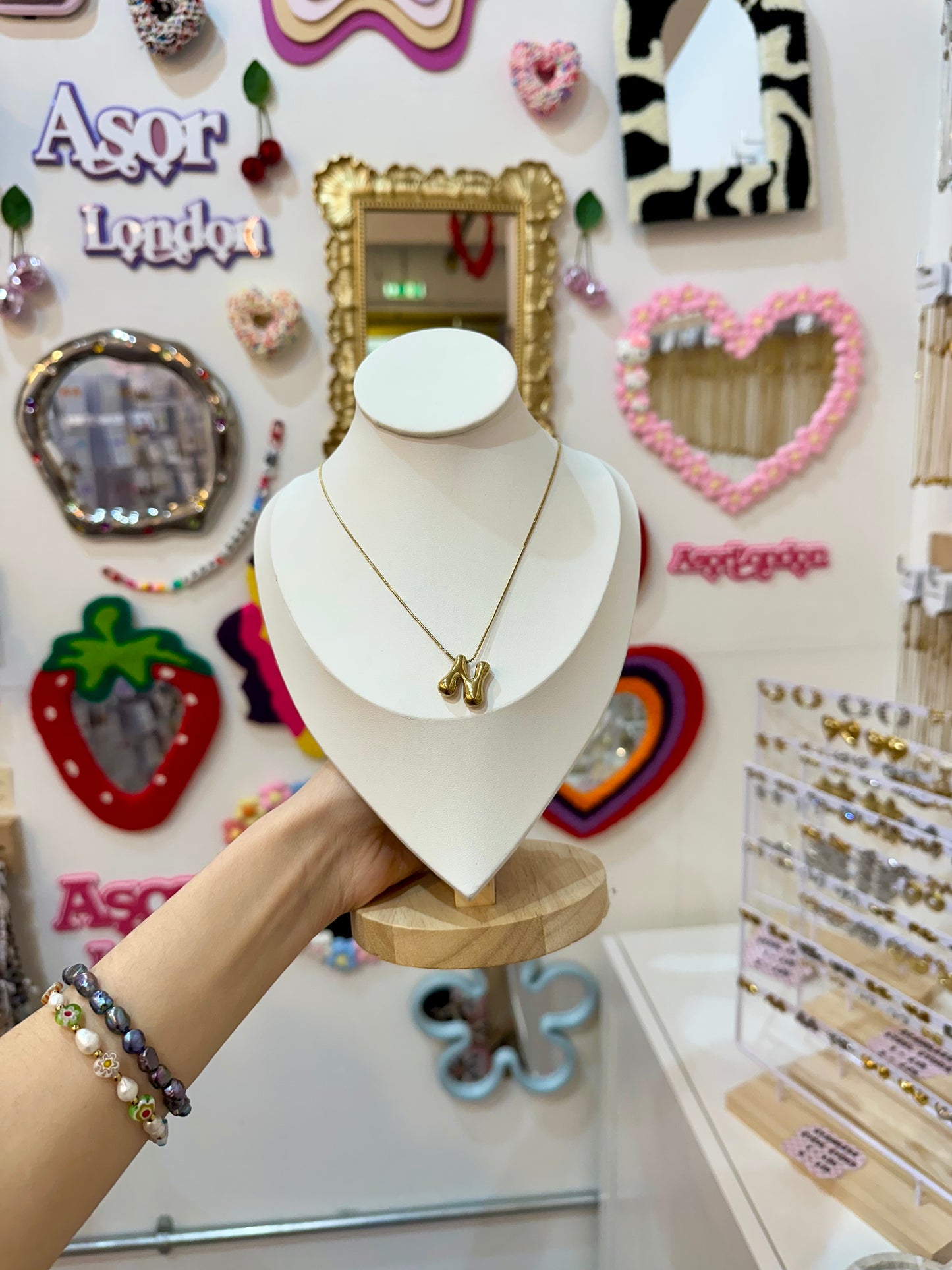 Gold Bubble Letter Initial Stainless Steel Necklace