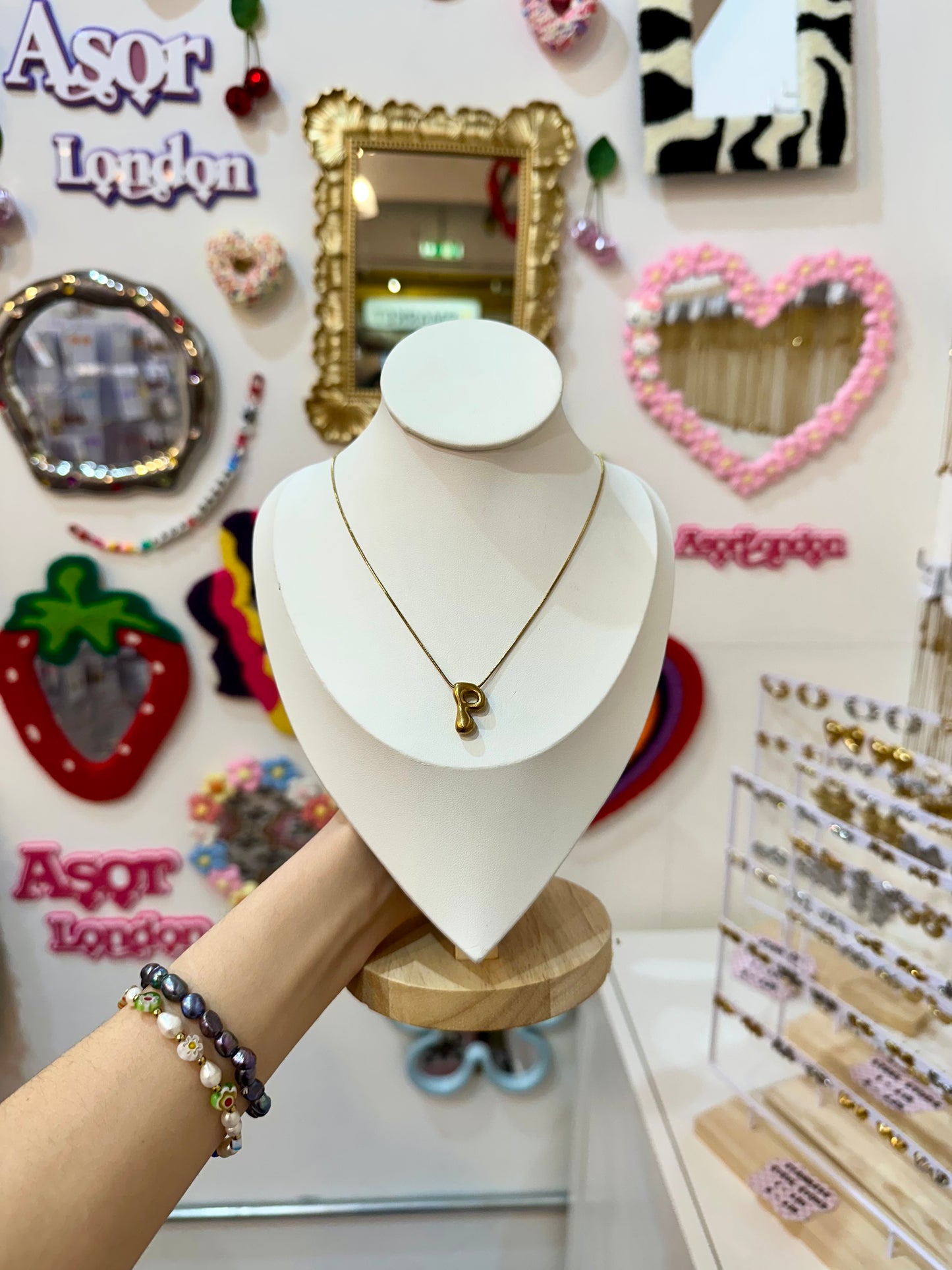 Gold Bubble Letter Initial Stainless Steel Necklace