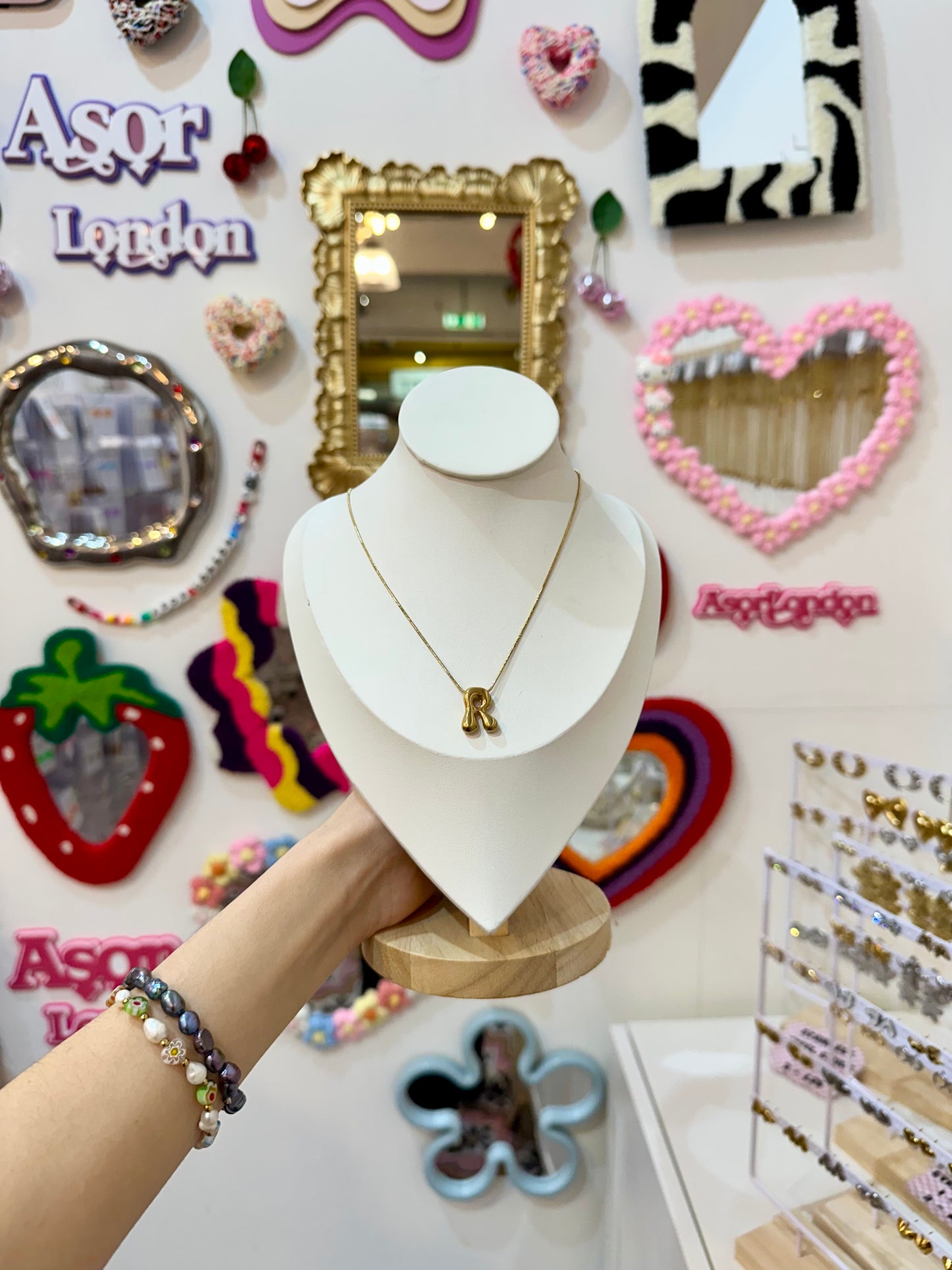 Gold Bubble Letter Initial Stainless Steel Necklace