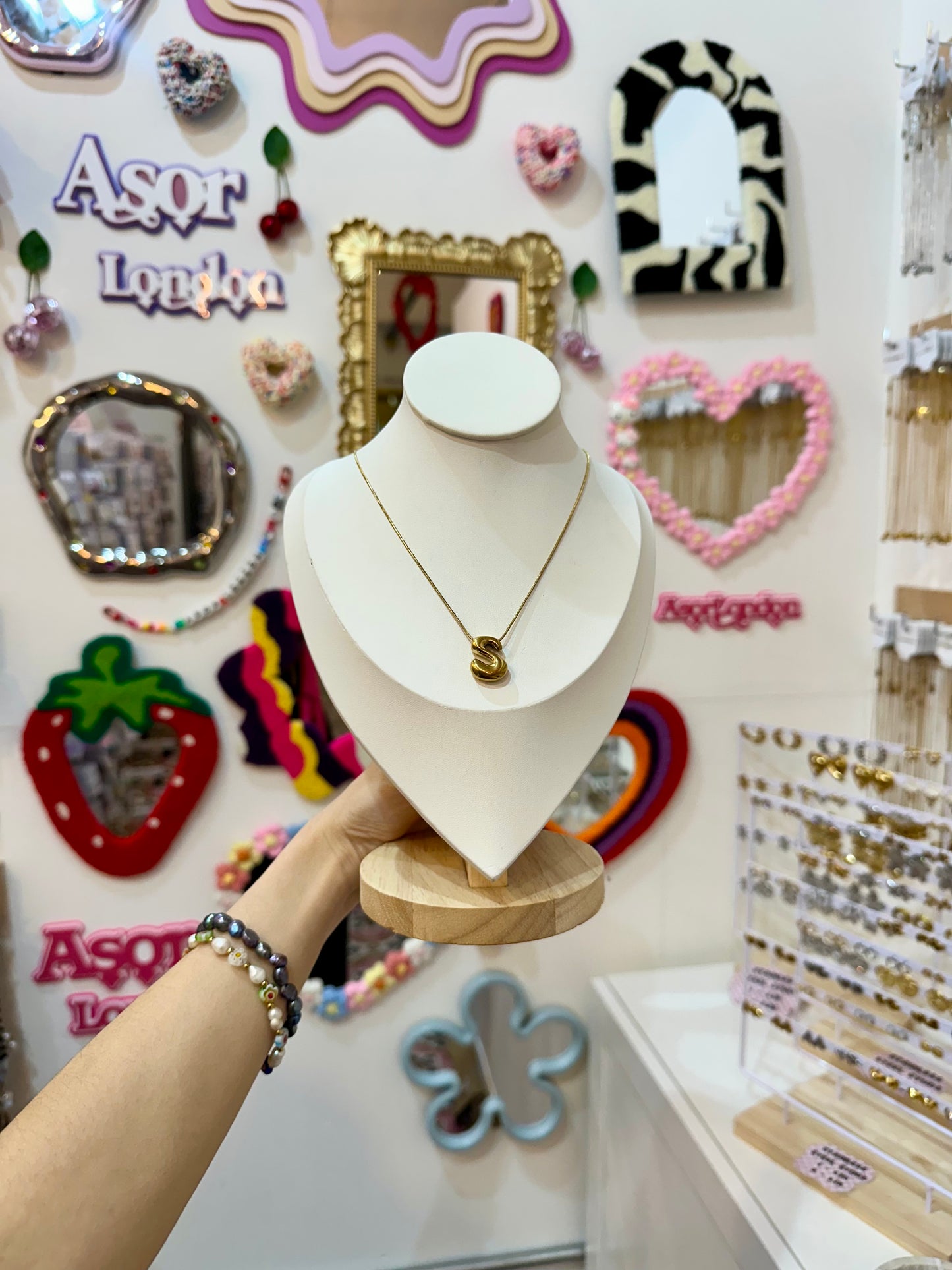 Gold Bubble Letter Initial Stainless Steel Necklace
