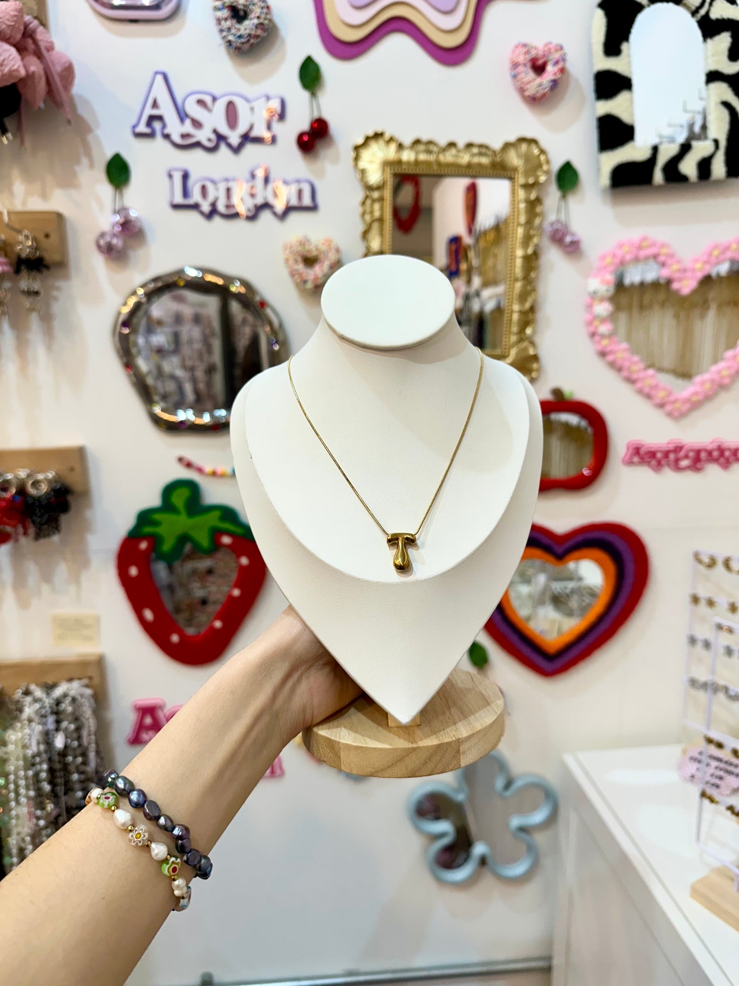 Gold Bubble Letter Initial Stainless Steel Necklace