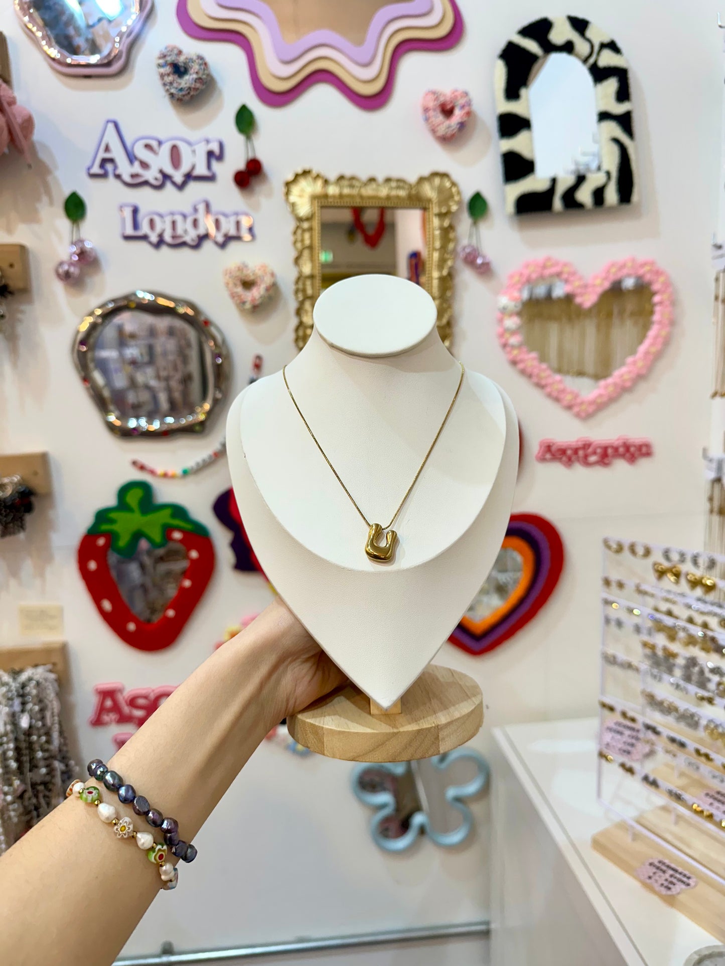 Gold Bubble Letter Initial Stainless Steel Necklace