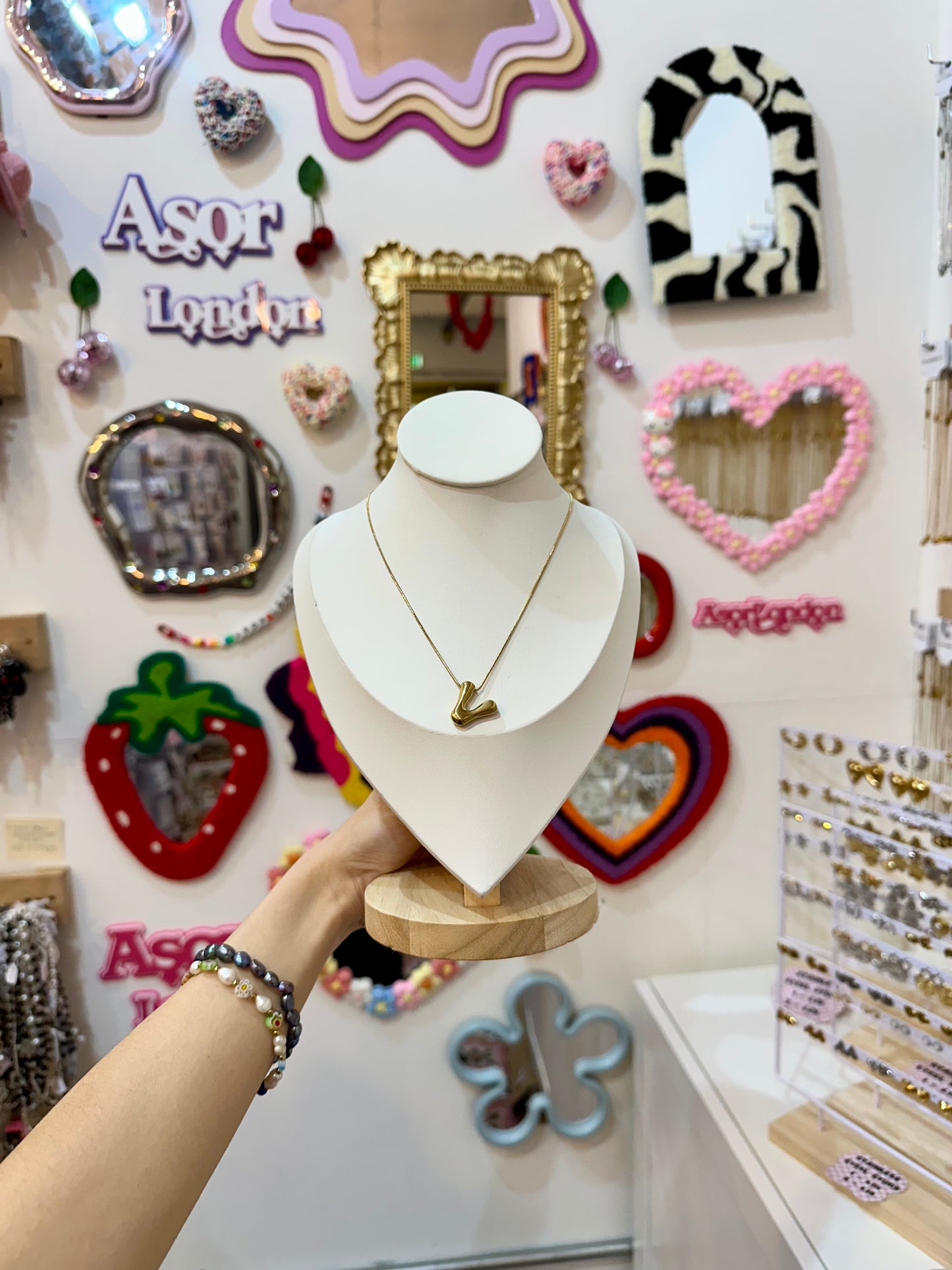 Gold Bubble Letter Initial Stainless Steel Necklace