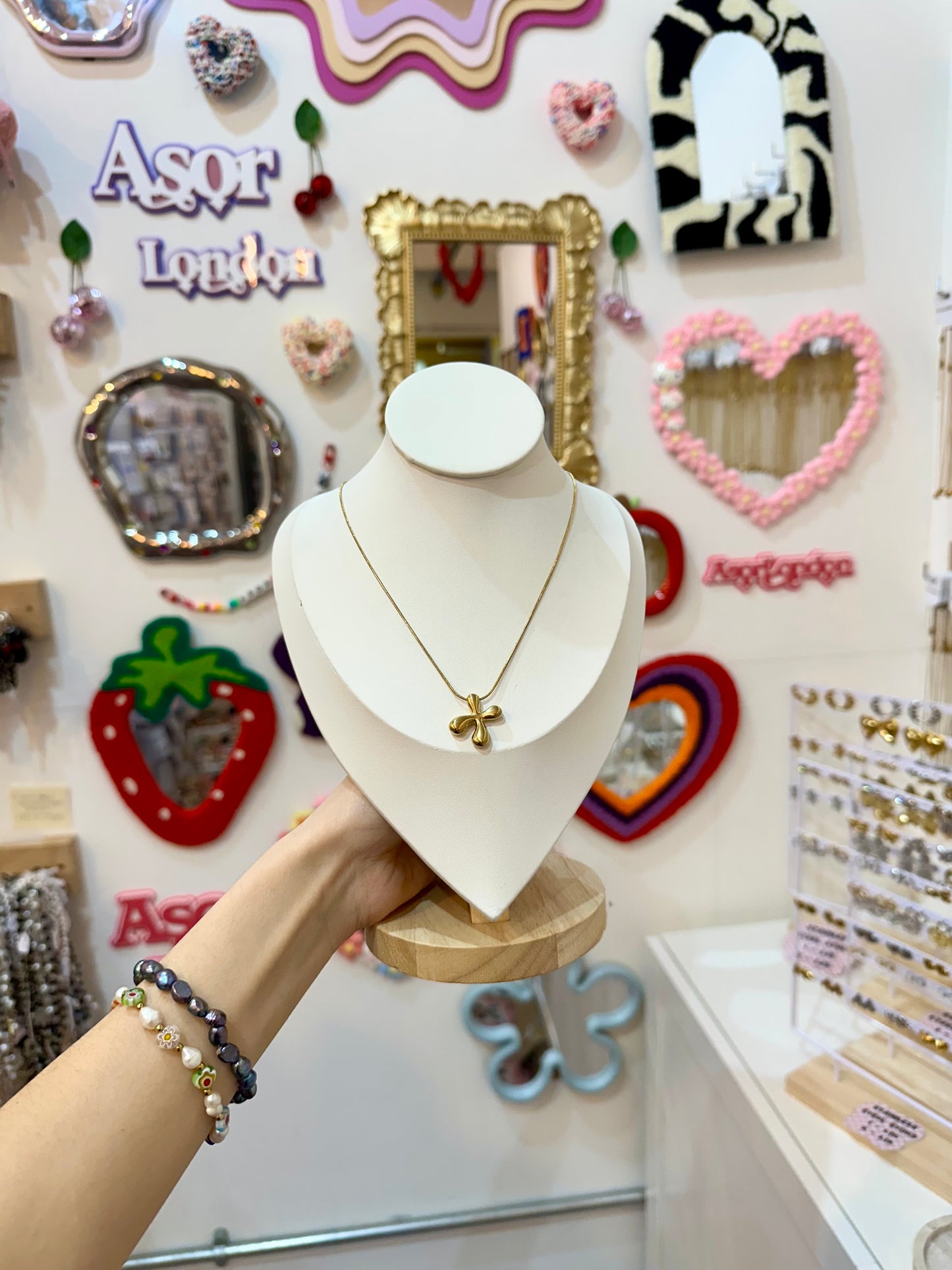 Gold Bubble Letter Initial Stainless Steel Necklace