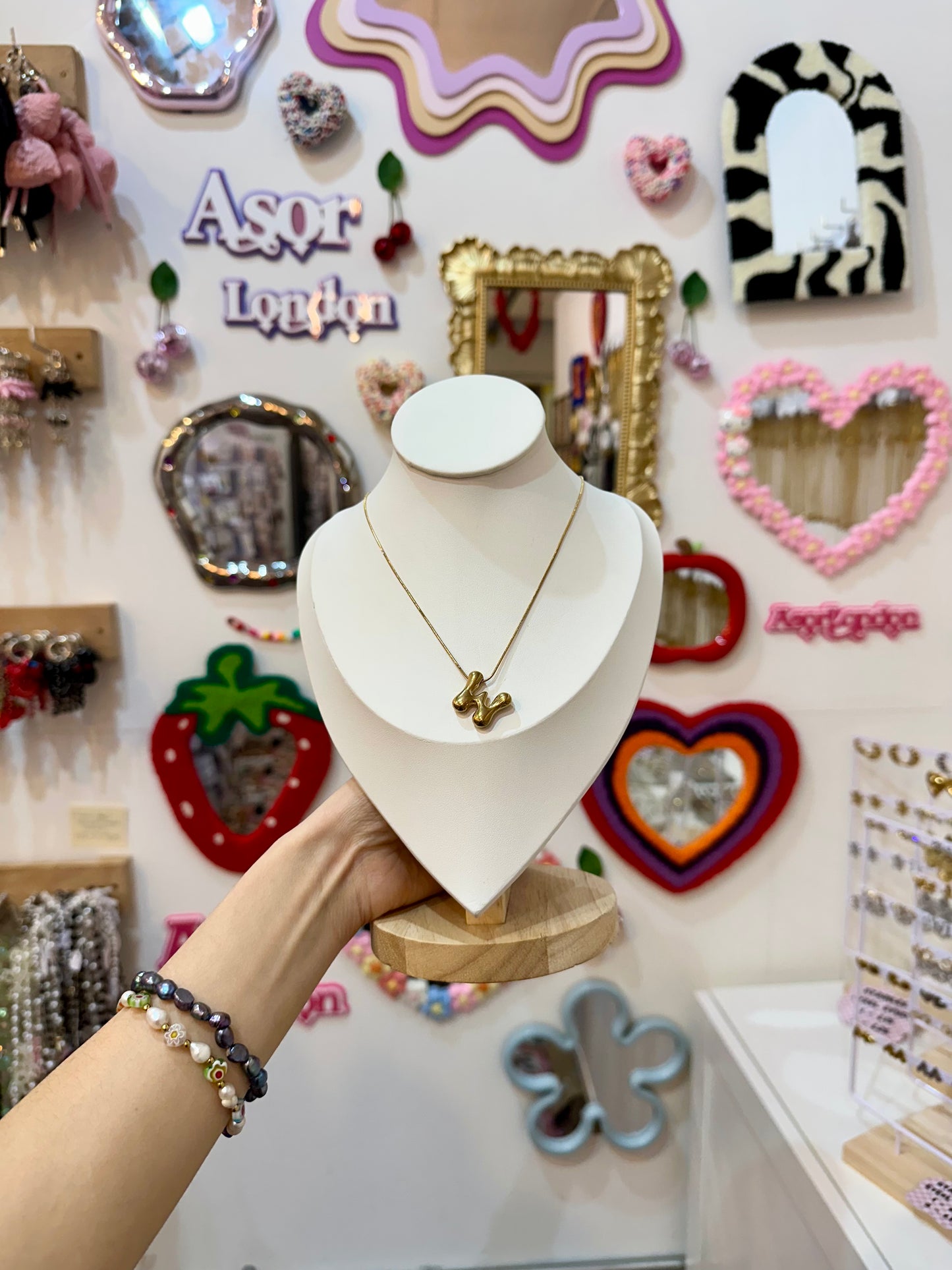 Gold Bubble Letter Initial Stainless Steel Necklace