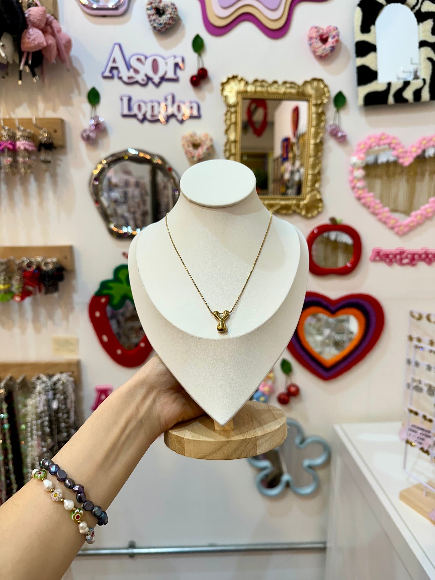 Gold Bubble Letter Initial Stainless Steel Necklace