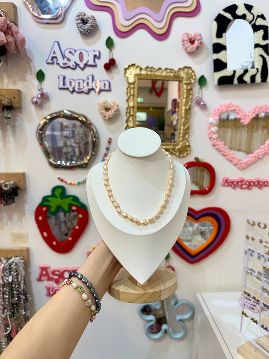 Peach Irregular Freshwater Pearl Hand-Knotted Necklace