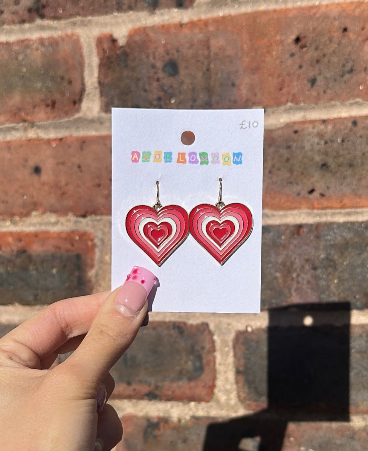 Pink, Red and White Heart Enamel Earrings