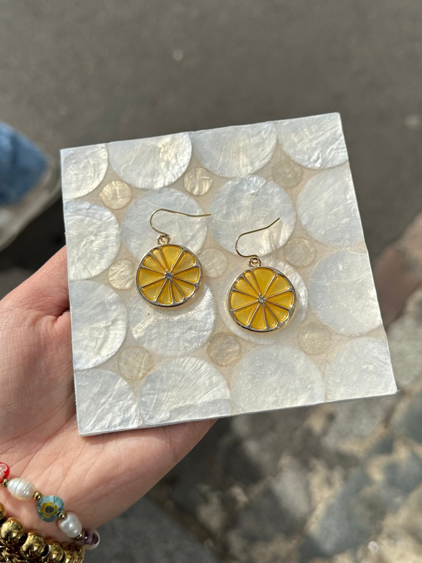 Yellow Citrus Lemon Slice Enamel Earrings
