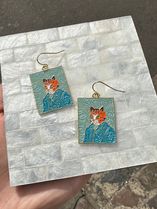 Ginger Cat Painting Enamel Earrings