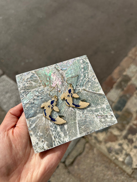 Blue Koi Fish Enamel Earrings