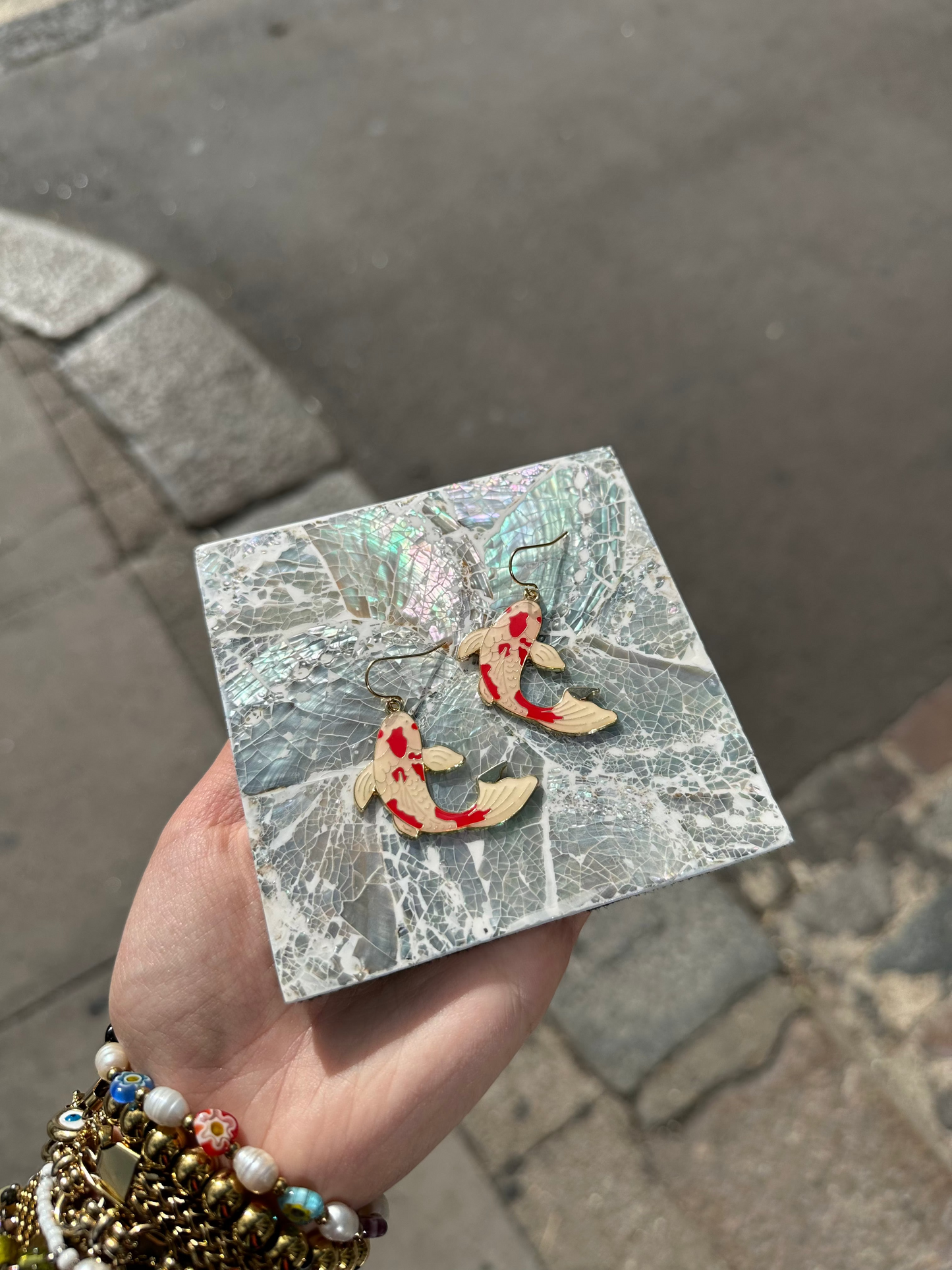 Red Koi Fish Enamel Earrings