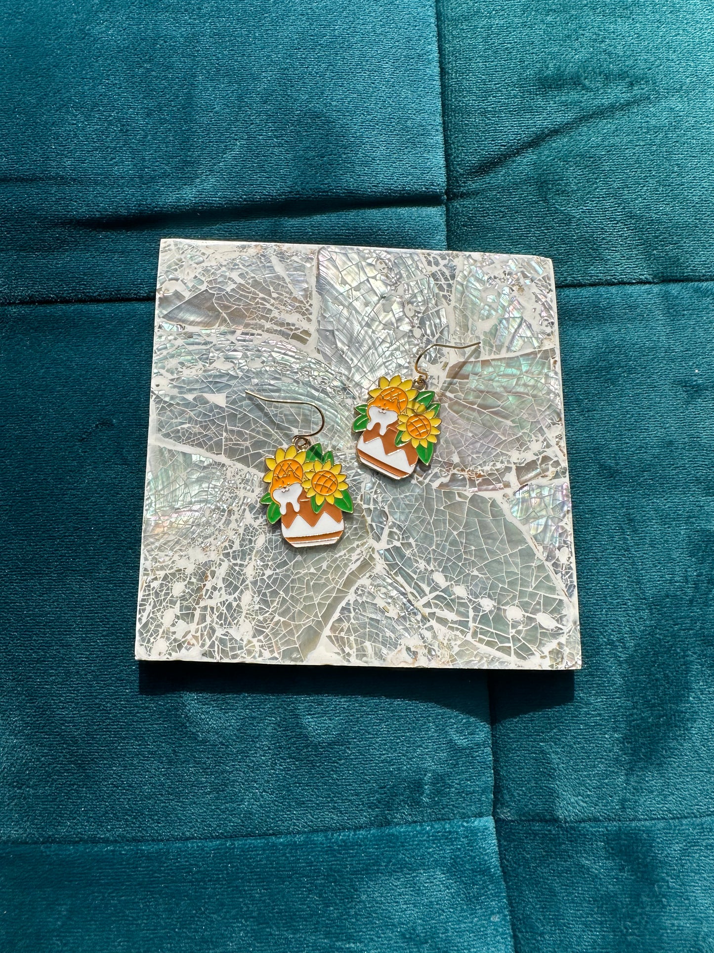 Shiba Inu / Corgi Dog Sunflower Enamel Earrings