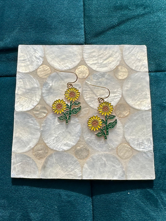 Sunflower Enamel Earrings