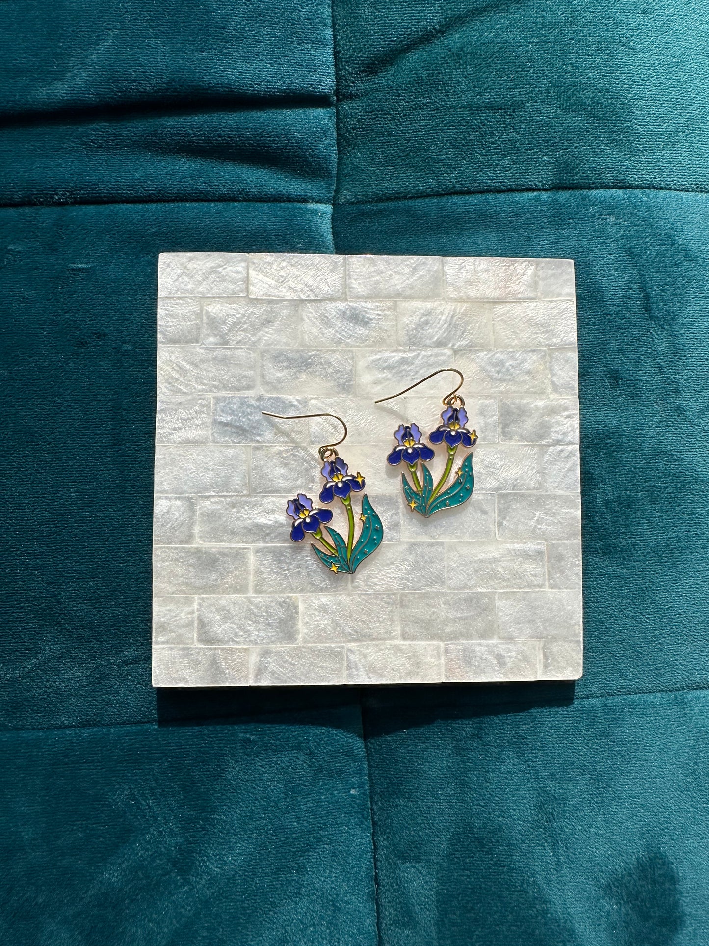 Blue Violet Viola Flower Enamel Earrings