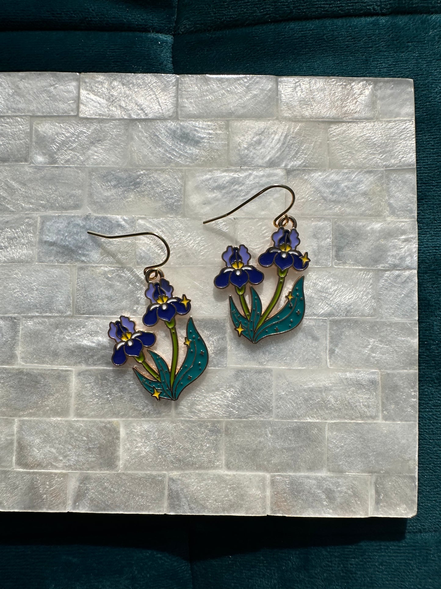 Blue Violet Viola Flower Enamel Earrings
